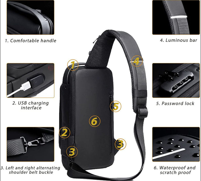 Open Tech™ Anti-Theft Lock Sling Chest Bag with USB Port