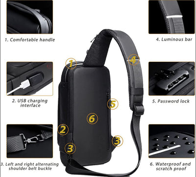 Open Tech™ Anti-Theft Lock Sling Chest Bag with USB Port